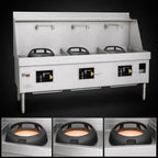 Thumbnail image #3 for Town Equipment MasterRange M-3-SS 3-Chamber Gas Wok Range, Brick-Lined Cast Iron Chambers, Knee L-Lever Control & Swing Faucets