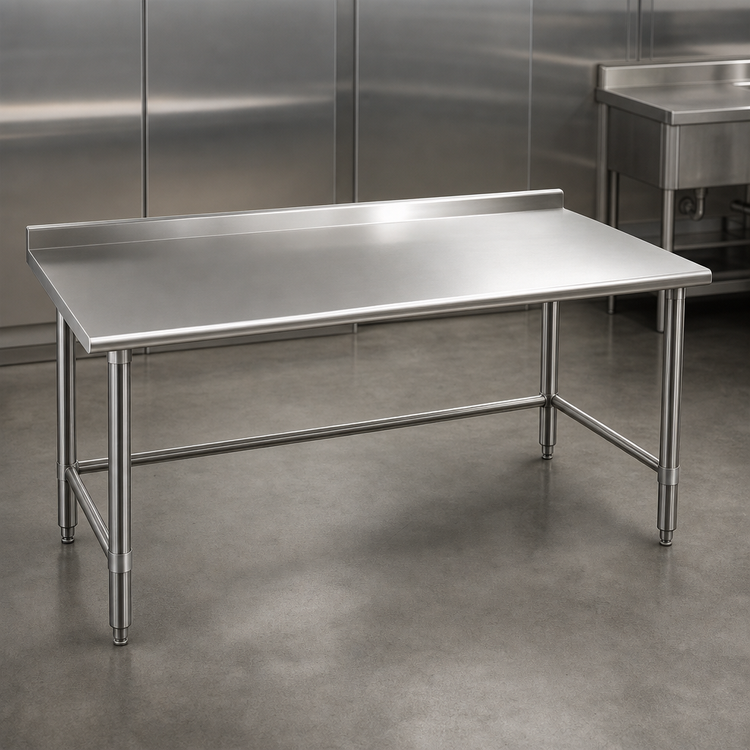 Product image #3 for Eagle Spec-Master 108" x 36" 14-Gauge 300 Series Stainless Steel Work Table with 1-1/2" Rear Upturn and Galvanized Tubular Base
