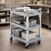 Thumbnail image #3 for 3-Shelf Open Plastic Utility Cart with Chrome-Plated Uprights, Gray