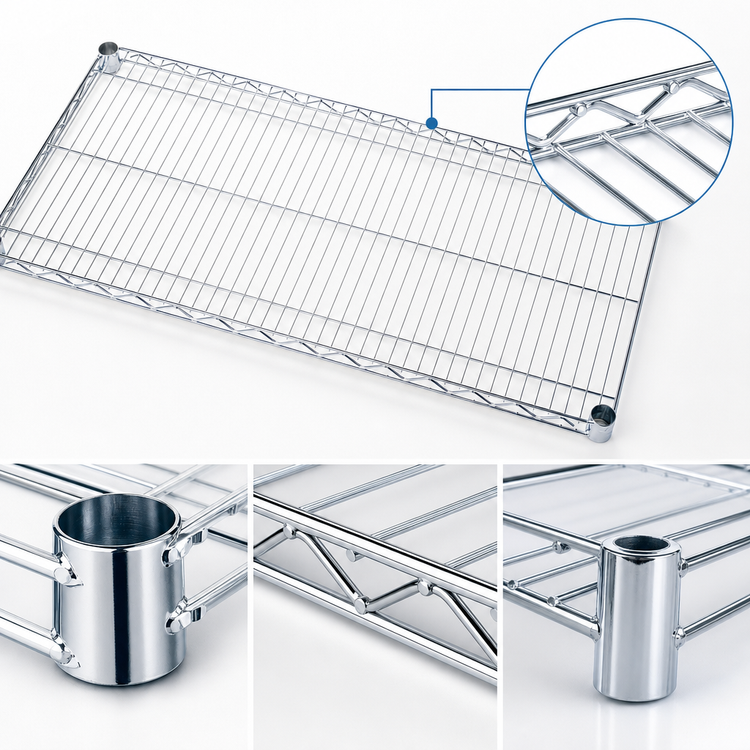 Product image #3 for Quantum 72 Inch x 21 Inch Chrome Plated Wire Shelf, 600-800 lb. Capacity