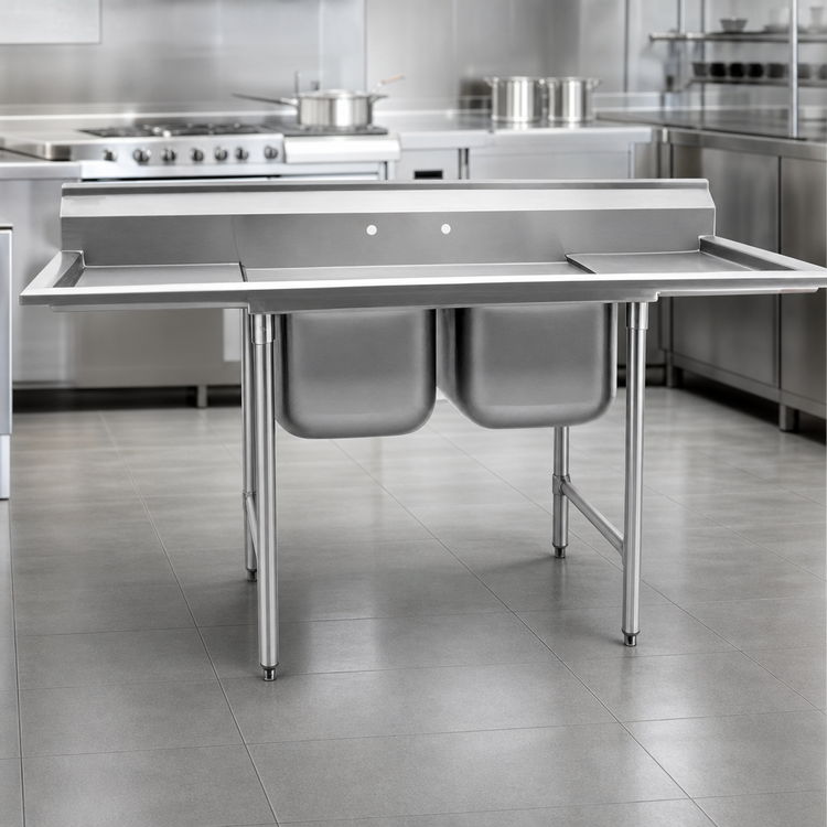Product image #3 for Eagle Group 72-1/4-Inch Two-Compartment 304 Stainless Steel Sink with Dual Drainboards