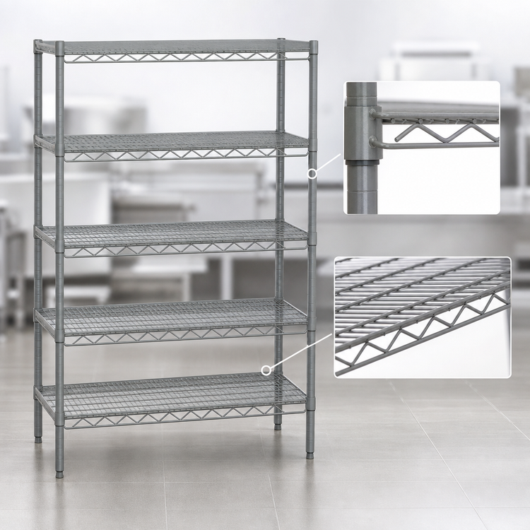 Product image #3 for Eagle Valu-Master Stationary 5-Tier Wire Shelving Starter Unit, 42W x 21D x 74H, Pewter Gray Epoxy Finish