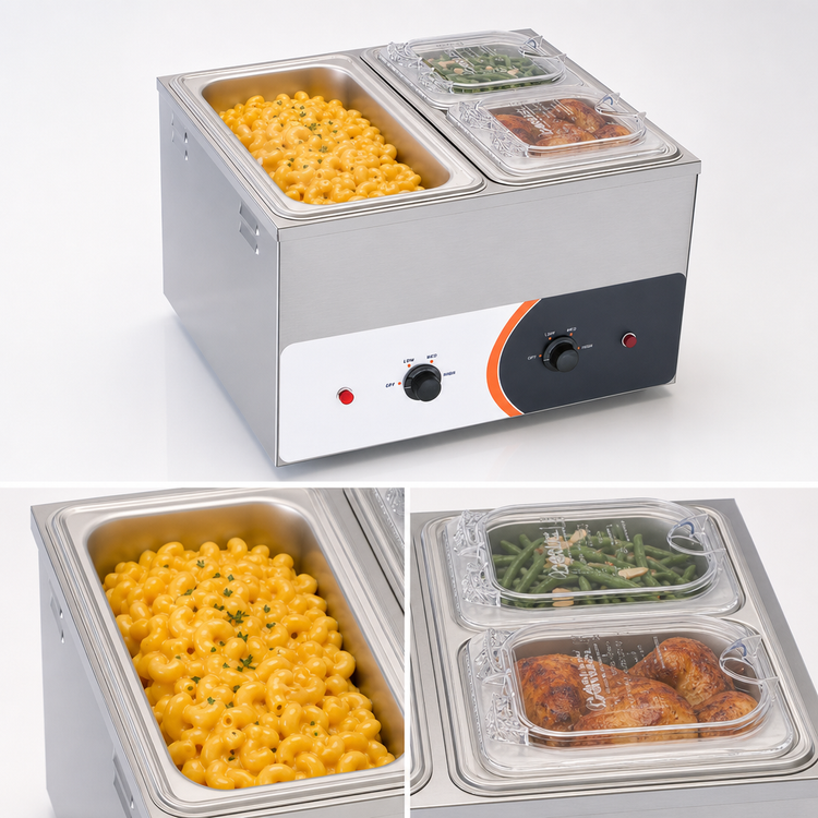 Product image #3 for Nemco Dual-Well Fractional Countertop Wet Food Warmer, Stainless Steel, 120V