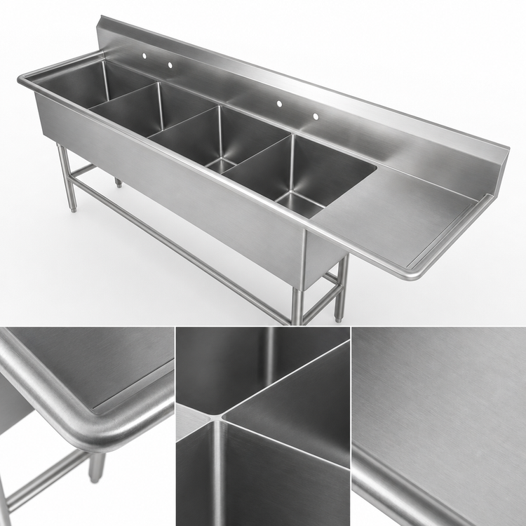 Product image #3 for John Boos Pro-Bowl 4-Compartment Sink with 30-Inch Right Drainboard, 14-Gauge Stainless Steel