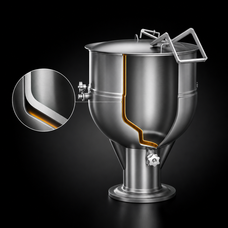 Product image #3 for Legion LP-100 100-Gallon Stationary Direct Steam Kettle, 2/3 Jacketed, Pedestal Base