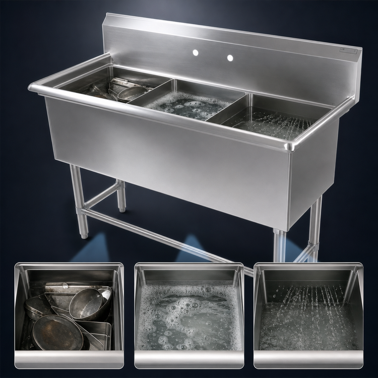 Product image #3 for John Boos Pro-Bowl 3-Compartment Stainless Steel Sink with Legs and 10-Inch Boxed Backsplash