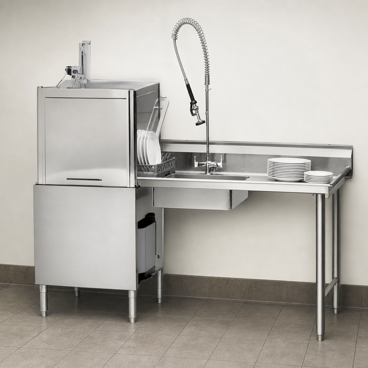Product image #3 for Eagle Group 72-Inch Straight Soiled Dishtable with 20 x 20 x 5-Inch Pre-Rinse Sink, 8-Inch Backsplash, Right-to-Left Operation