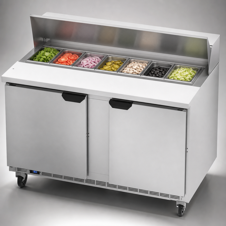 Product image #4 for Beverage-Air SPE60HC-08 Two-Section Sandwich Prep Table Refrigerator, 60-Inch, 8-Pan Top