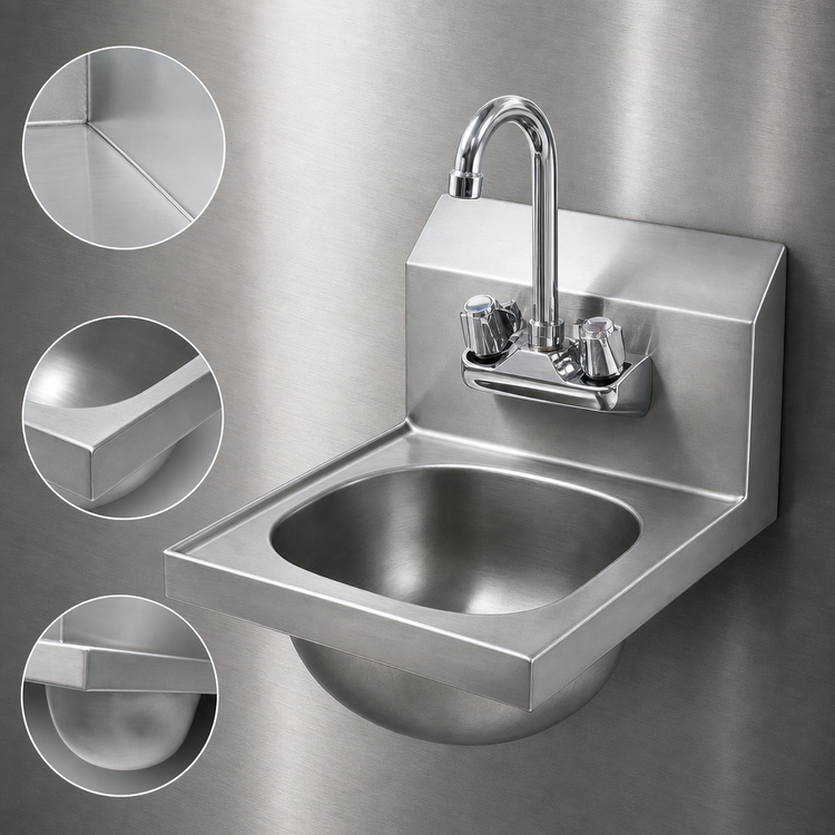 Product image #3 for Eagle Group Space-Saver Wall-Mount Hand Sink with Splash-Mount Gooseneck Faucet, 304 Stainless Steel