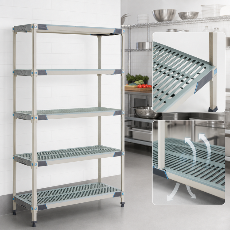 Product image #3 for MetroMax i 5-Shelf Polymer Starter Shelving Unit, 42 x 18 x 74 Inches, Open Grid, Blue