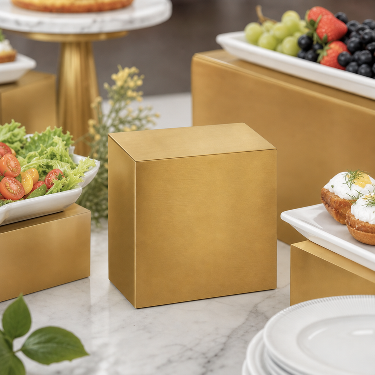 Product image #4 for American Metalcraft Gold Cube Stainless Steel Buffet Riser, 4 Inch High