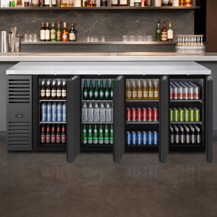 Product image #3 for True Premier Bar 92-Inch Four-Section Refrigerated Back Bar Cooler, Left-Side Self-Contained Refrigeration