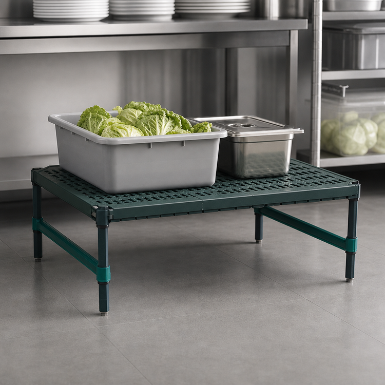 Product image #3 for QuadPlus Stationary Dunnage Rack with Louvered Polypropylene Mat, 36 x 21 x 14 Inches, 1000 lb. Capacity, Green Epoxy Finish