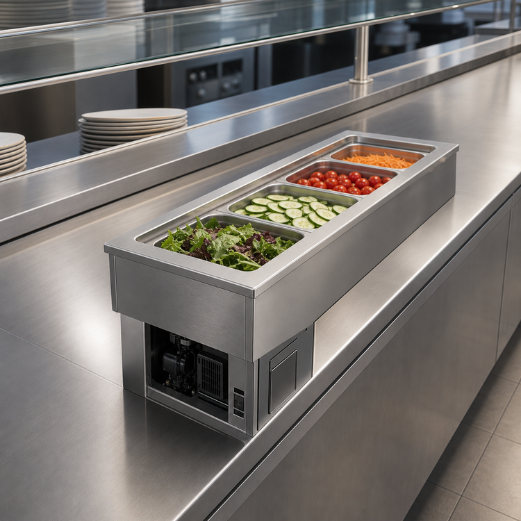 Product image #3 for Delfield LiquiTec Narrow Line Drop-In 4-Pan Full-Size Cold Food Well, Self-Contained Refrigerated
