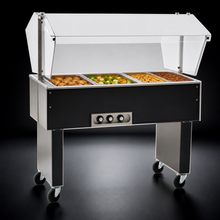 Product image #3 for Eagle Service Mate Deluxe Portable Buffet Hot Food Table, 63-1/2-Inch Wide, 4-Well, 120V, Open Base