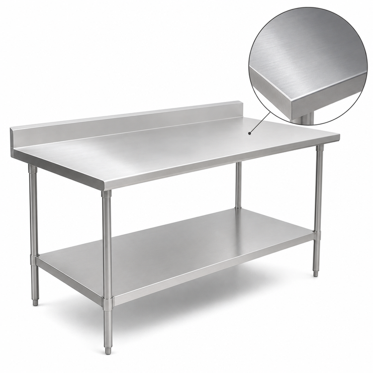 Product image #3 for John Boos Stallion 120-Inch x 30-Inch Stainless Steel Work Table with 5-Inch Backsplash and Fixed Undershelf