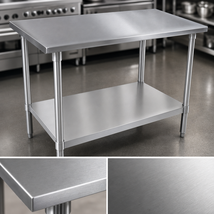 Product image #3 for John Boos Stallion 30" W x 36" D 16-Gauge Stainless Steel Flat Top Work Table with Galvanized Base and Adjustable Undershelf