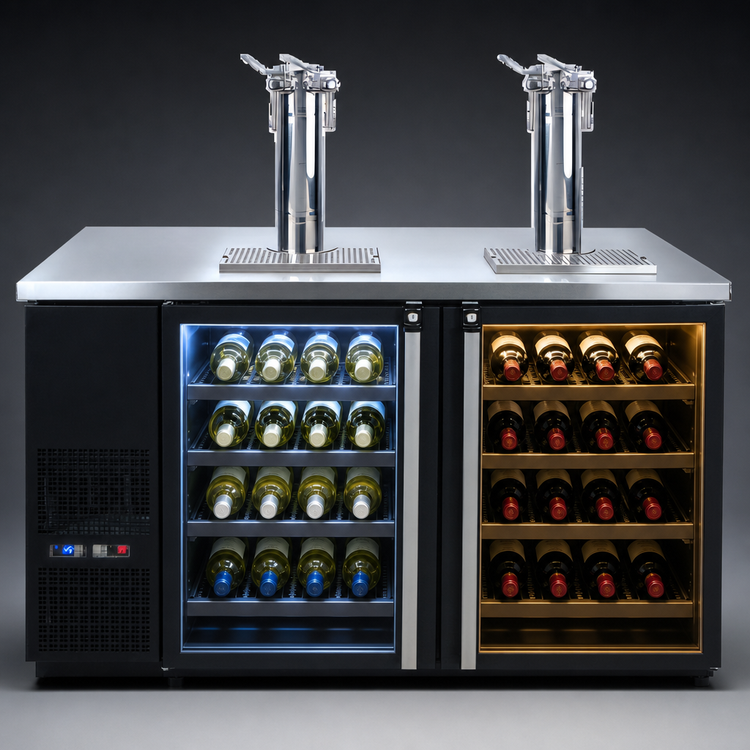 Product image #3 for Pro-Line E-Series Dual-Temperature Wine Cooler Dispenser, 59-1/2-Inch Wide, 2-Section, Self-Contained Refrigeration