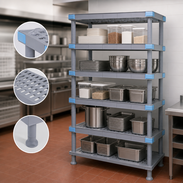 Product image #3 for Quantum Millenia 54"W x 21"D x 62"H 5-Shelf Polymer Shelving Unit with Dunnage Stand
