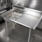 Thumbnail image #3 for Klinger's Trading UDT48R 48-Inch Undercounter Stainless Steel Dish Table with Left Pre-Rinse Sink and 24-Inch Right Drainboard