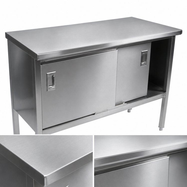Product image #3 for John Boos Enclosed Stainless Steel Work Table with Sliding Doors, 84W x 24D, 14-Gauge 300 Series Top