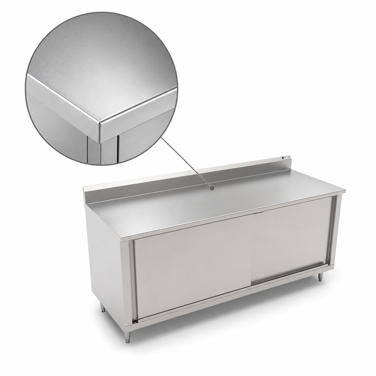Product image #3 for John Boos 72" W x 24" D Stainless Steel Cabinet Base Work Table with Sliding Doors and 5" Backsplash