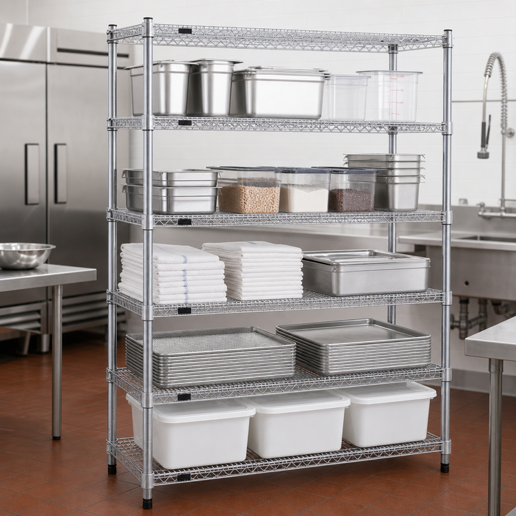 Product image #3 for Redipak 5-Tier Commercial Wire Shelving Unit, 60"W x 18"D x 63"H, Stationary, Zinc Finish