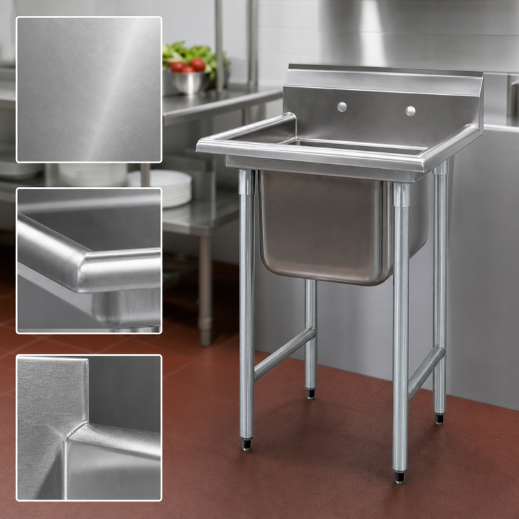Product image #3 for 314 Series 1-Compartment Sink with Right Drainboard, 304 Stainless Steel, 38-7/8" W x 27-1/2" D