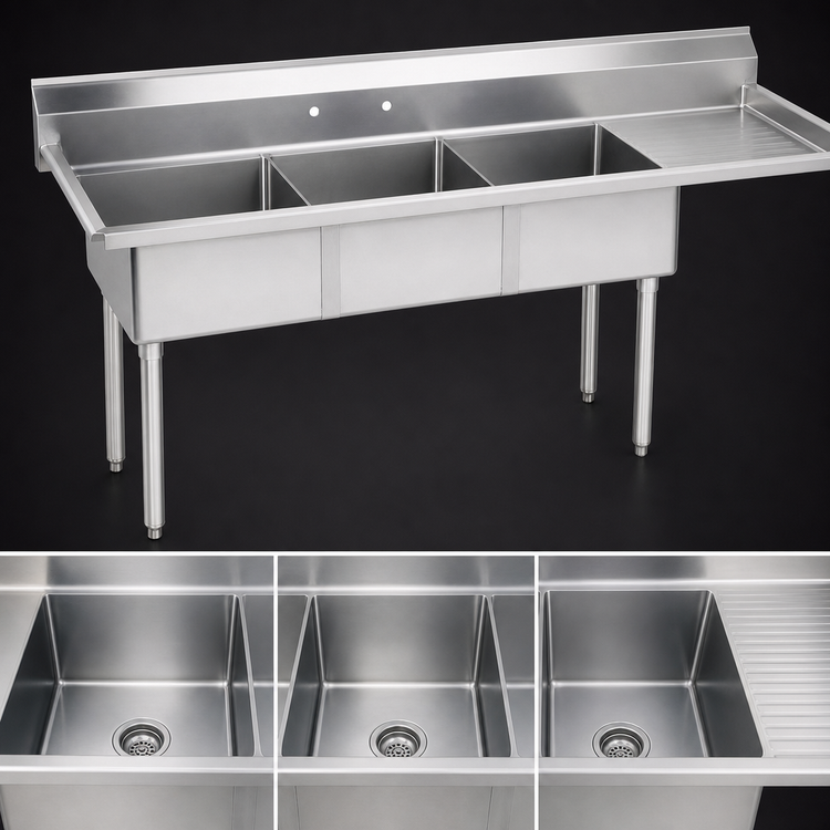 Product image #3 for Advance Tabco Special Value Series 3-Compartment Sink with Right-Hand Drainboard, 68-1/2 Inch Long
