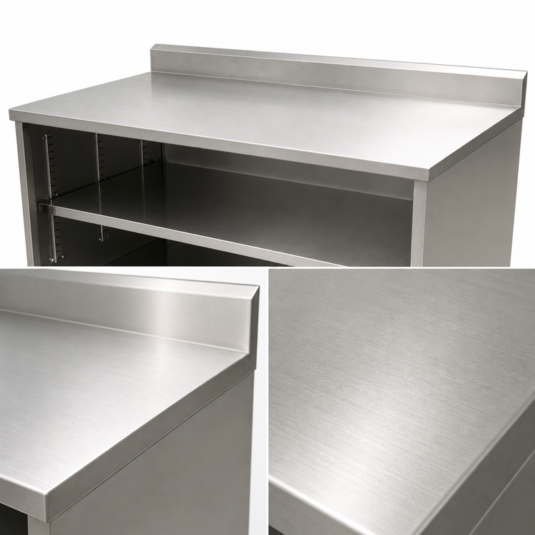 Product image #3 for 14-Gauge 304 Stainless Steel Chef Table with Open Front Cabinet Base and 5-Inch Backsplash, 48 x 36 Inches