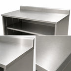 Thumbnail image #3 for BK Resources CSTR5-3648 48 x 36 Inch Stainless Steel Chef Table, Open Front Cabinet Base, 14-Gauge Top, 5-Inch Backsplash