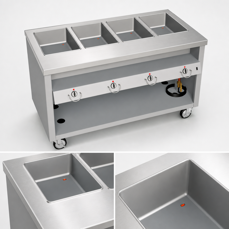 Product image #3 for Thurmaduke TEHF-60PG Mobile Electric Hot Food Unit with 4 Wells
