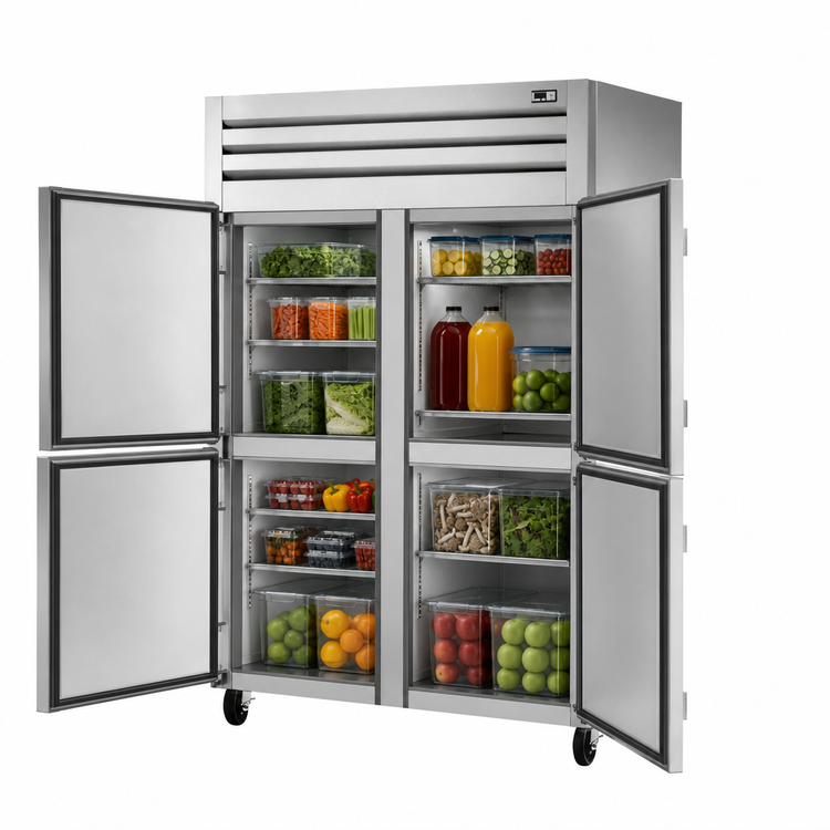 Product image #3 for True SPEC SERIES Two-Section Reach-In Refrigerator with 4 Half Stainless Steel Doors, Top-Mounted Self-Contained Refrigeration