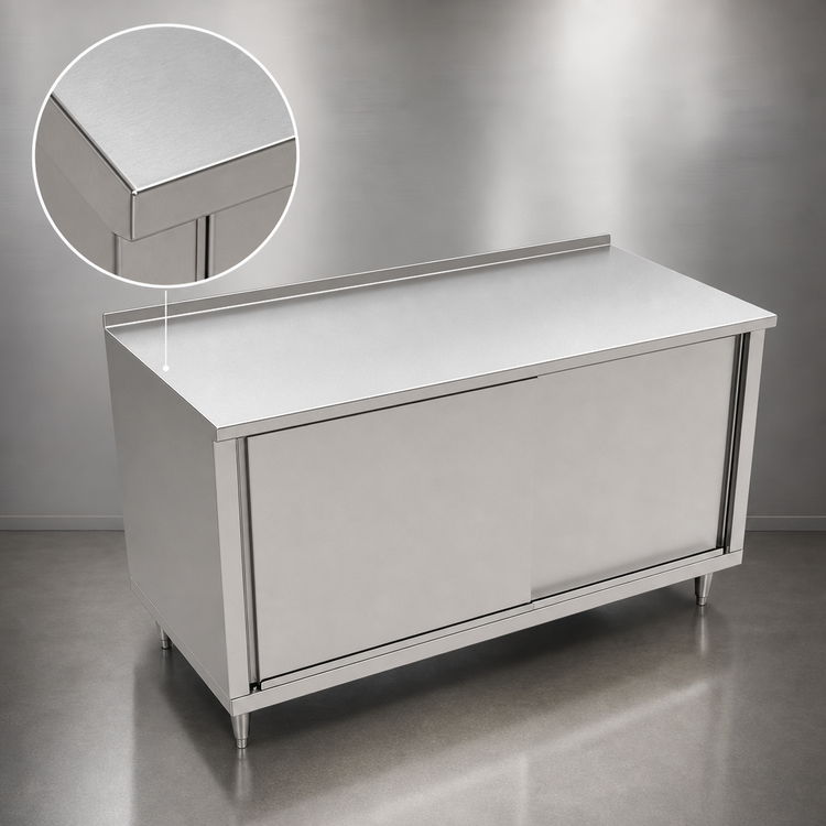 Product image #3 for John Boos 84" x 24" Enclosed Stainless Steel Work Table with Cabinet Base and Sliding Doors