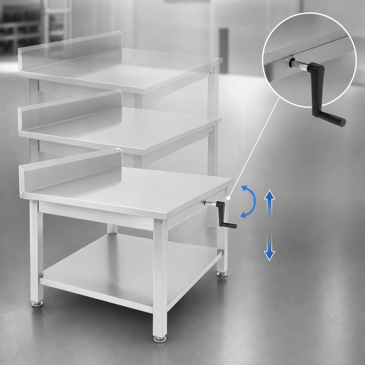 Product image #3 for John Boos Hydraulic Lift ADA Stainless Steel Work Table with 5-Inch Backsplash, 72 x 30 Inches