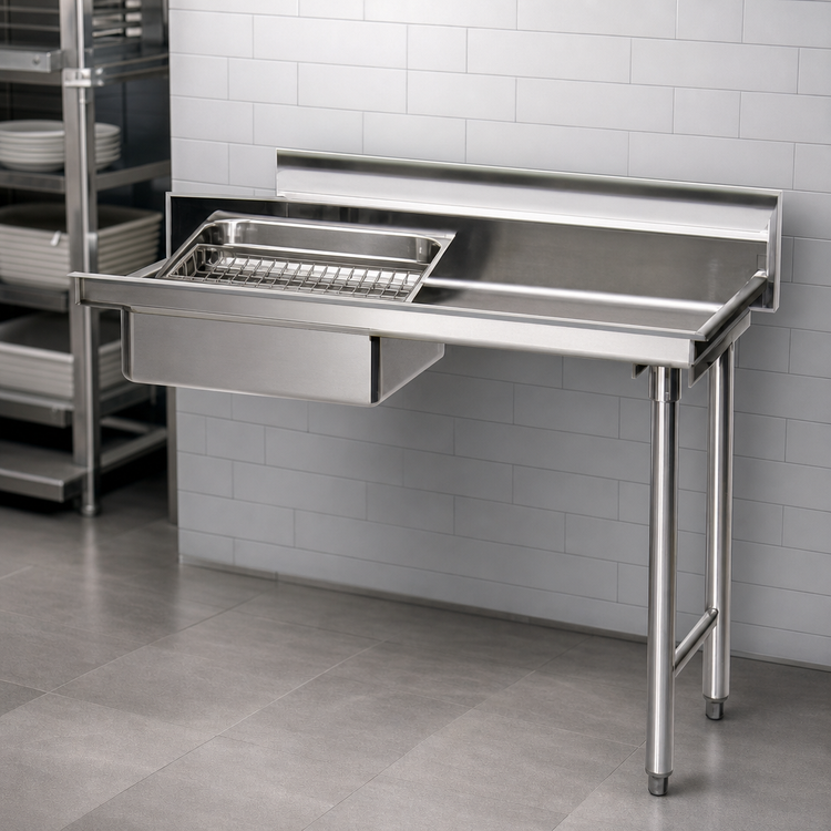 Product image #3 for Eagle Group 48-Inch Straight Soiled Dishtable with 20 x 20 x 5-Inch Pre-Rinse Sink, Right-to-Left