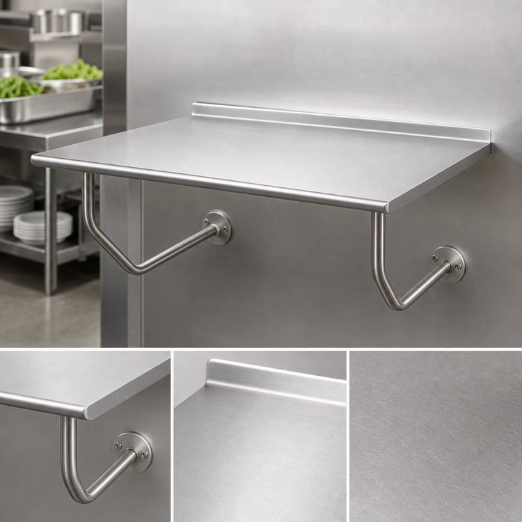 Product image #3 for Advance Tabco 30" x 30" Wall-Mounted 14 Gauge 304 Stainless Steel Table with 1-1/2" Rear Backsplash