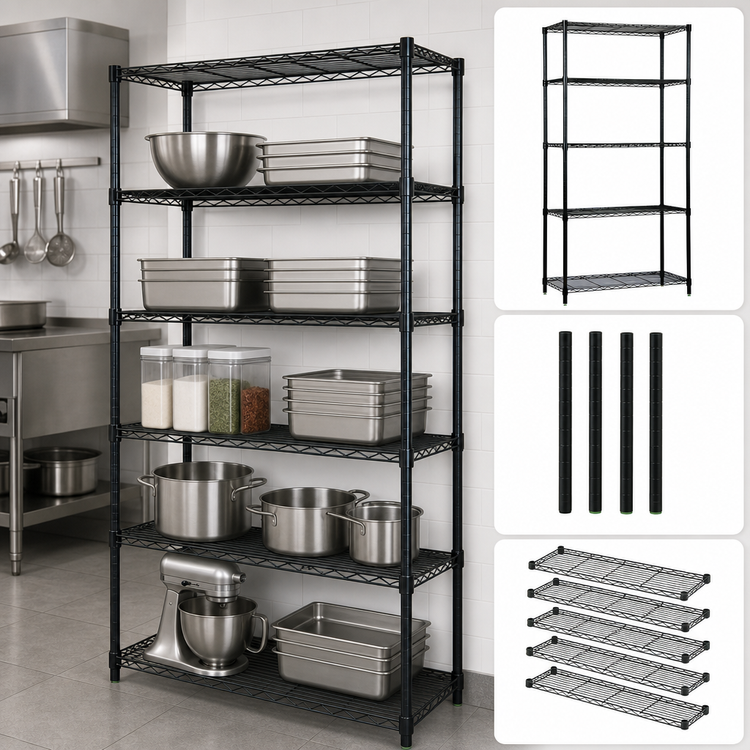 Product image #3 for Quantum 36" x 18" x 74" Black Epoxy Wire Shelving Starter Kit with 5 Shelves
