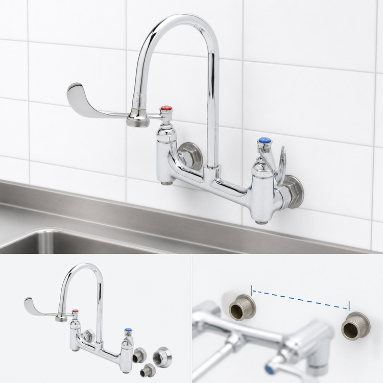 Product image #3 for Wall-Mount Medical Faucet with 8-Inch Centers and 5-3/4-Inch Rigid Gooseneck Spout
