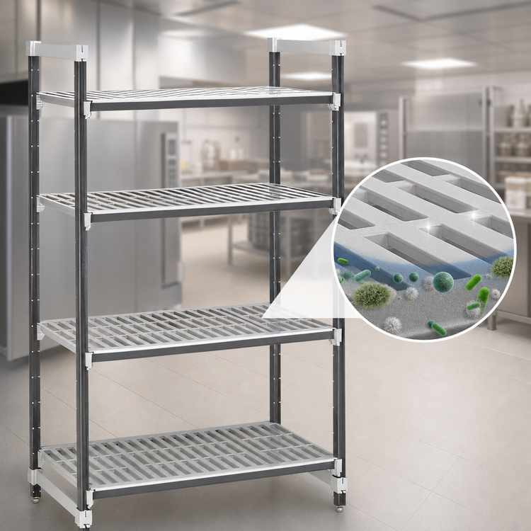 Product image #3 for Cambro Camshelving Elements XTRA 4-Shelf Vented Stationary Starter Unit, 72 Inch Wide x 21 Inch Deep x 84 Inch High, Speckled Gray