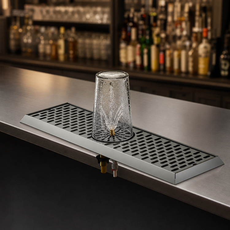 Product image #3 for Perlick C18000 Series 26-3/4 Inch Surface-Mount Stainless Steel Drip Tray Trough with Center Glass Rinser