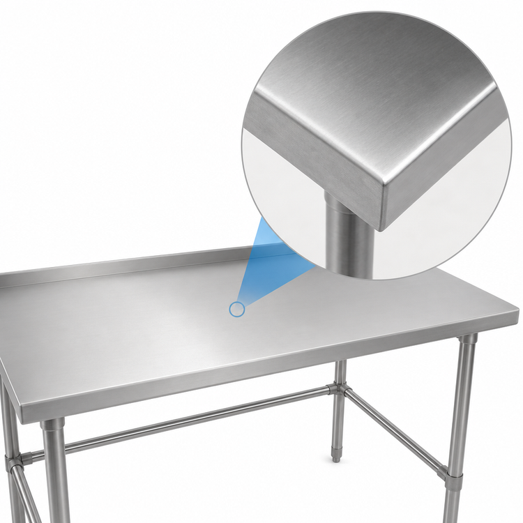 Product image #3 for John Boos Stallion 120" x 30" Stainless Steel Work Table with 16-Gauge 300-Series Top and 1-1/2" Rear Backsplash
