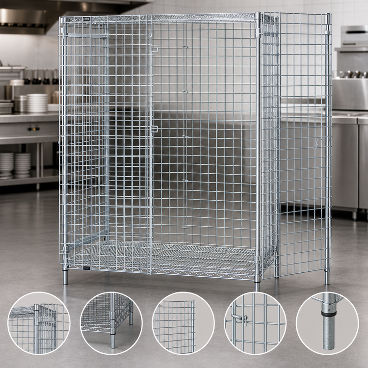 Product image #3 for Quantum Stationary Wire Security Cage Unit, 60"W x 24"D x 63"H, Chrome Finish