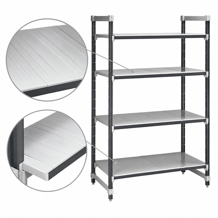 Product image #3 for Cambro Camshelving Elements XTRA Solid 4-Tier Stationary Starter Unit, 21 x 54 x 84 Inches, Speckled Gray