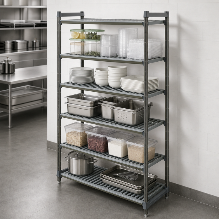 Product image #3 for Cambro Camshelving Basics Plus 5-Shelf Stationary Starter Polymer Shelving Unit, 18 x 54 x 72 Inches, Brushed Graphite