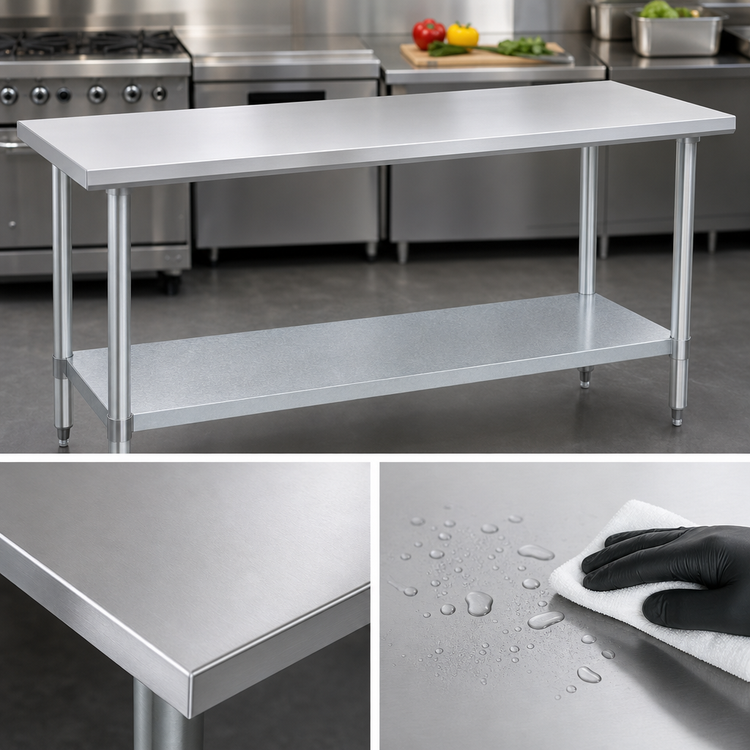 Product image #3 for Duke Manufacturing 72-Inch x 24-Inch 16-Gauge 400 Series Stainless Steel Work Table with Galvanized Undershelf