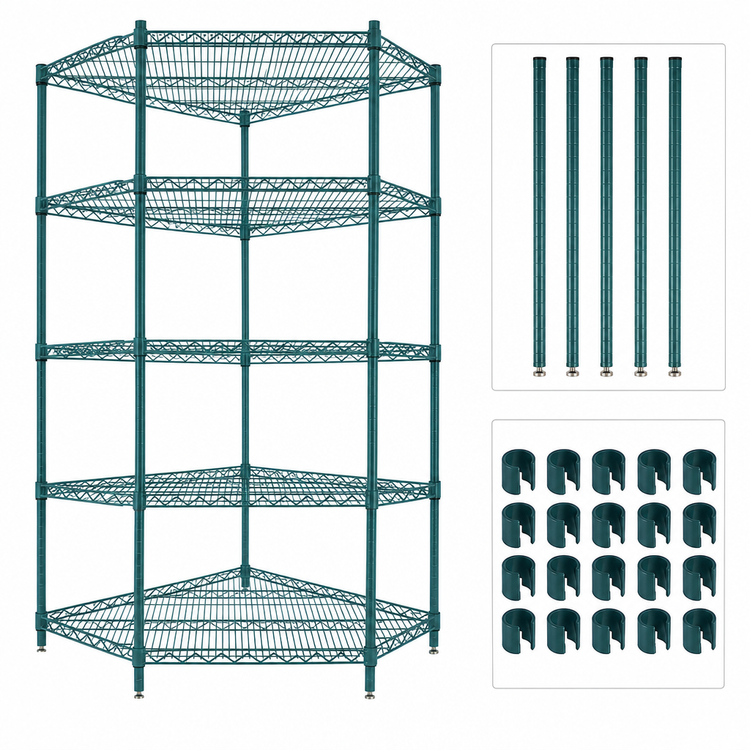 Product image #3 for Quantum 5-Sided Wire Shelving Starter Kit, 36 Inch x 18 Inch, Green Epoxy Antimicrobial Finish