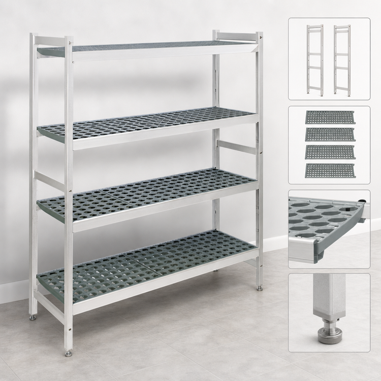 Product image #3 for Fermostock 4-Tier Stationary Starter Shelving Unit with Removable Polymer Inserts, 35 W x 22 D x 66 H, Gray