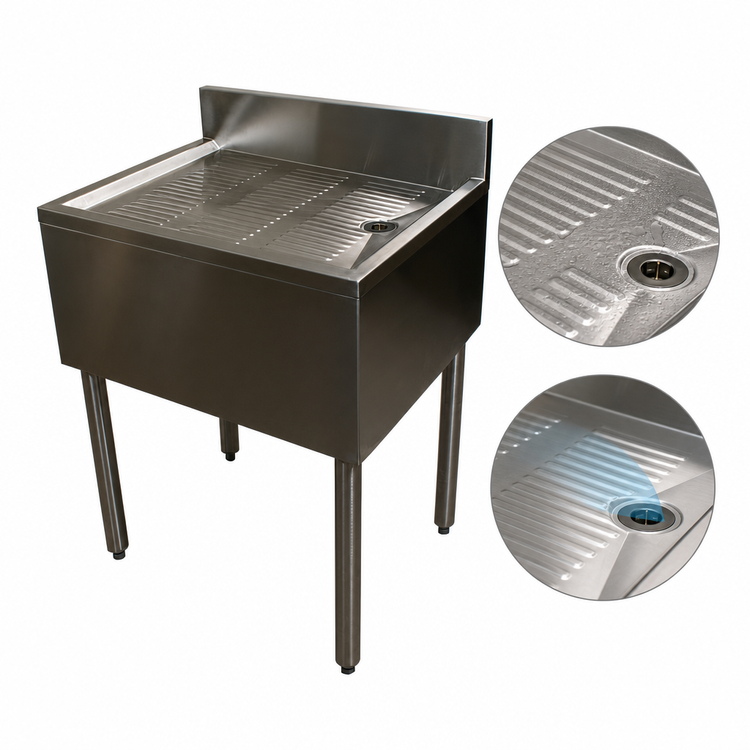 Product image #4 for BK Resources 12-Inch Wide Freestanding Stainless Steel Underbar Drain Board with Included Drain