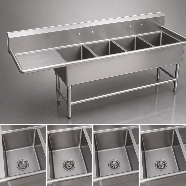 Product image #3 for John Boos Pro-Bowl 4-Compartment Sink with 24-Inch Left Drainboard, 16-Gauge Type 300 Stainless Steel